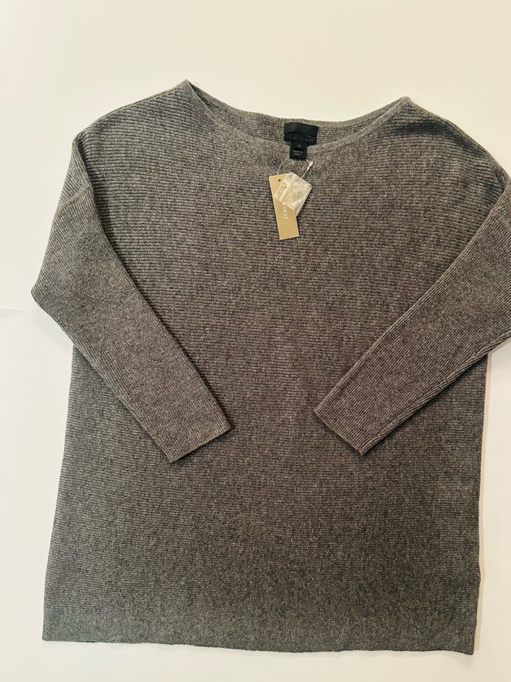 NWT J. Crew Collection 100% Italian cashmere Grey Ribbed Sweater, OS small